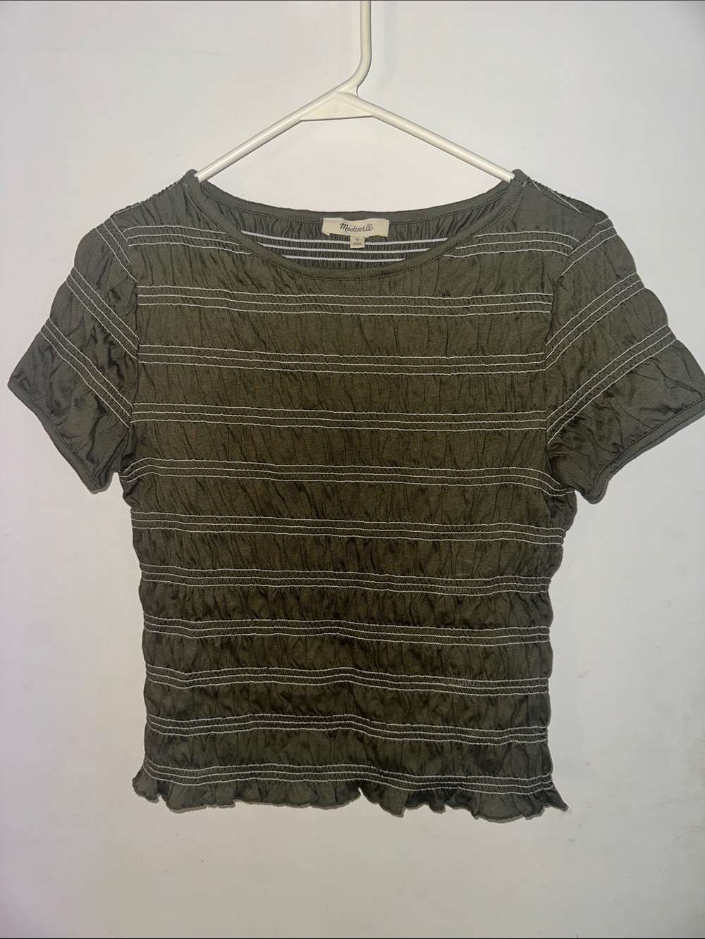 Madewell Olive Green Short Sleeve Ribbed Stripe Top